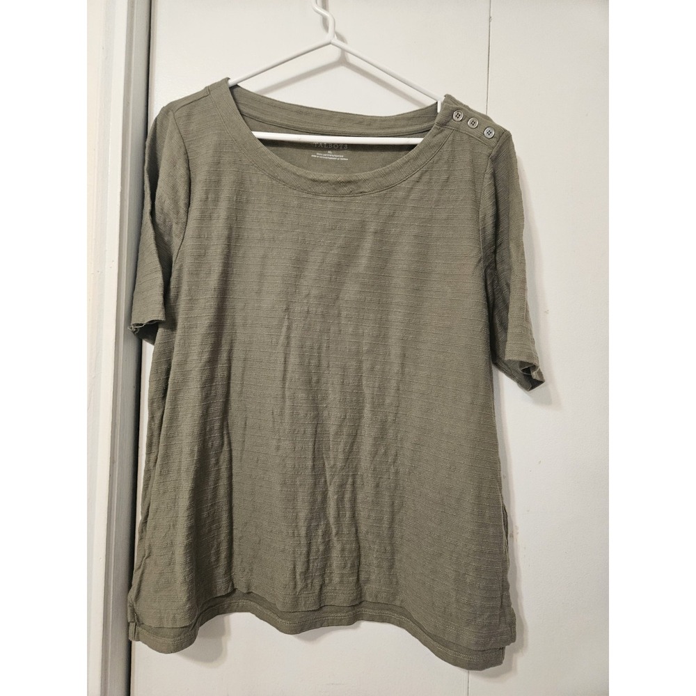 Talbots Olive Green Short-sleeve Popover T-shirt Textured Striped Knit. Size XL